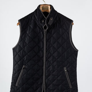 Waterville Vitale Barberis Navy Quilted Vest - Wool, Denim, Leather, Made In Italy - View 5