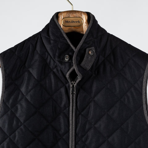 Waterville Vitale Barberis Navy Quilted Vest - Wool, Denim, Leather, Made In Italy - View 6