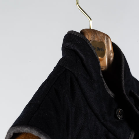 Waterville Vitale Barberis Navy Quilted Vest - Wool, Denim, Leather, Made In Italy - Detail View