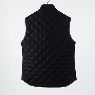 Waterville Vitale Barberis Navy Quilted Vest - Wool, Denim, Leather, Made In Italy - Back View