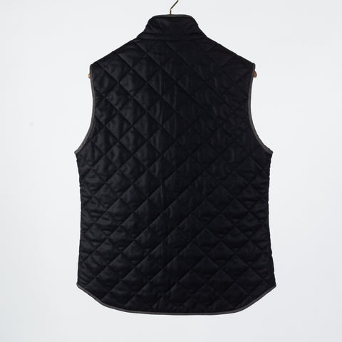 Waterville Vitale Barberis Navy Quilted Vest - Wool, Denim, Leather, Made In Italy - Back View