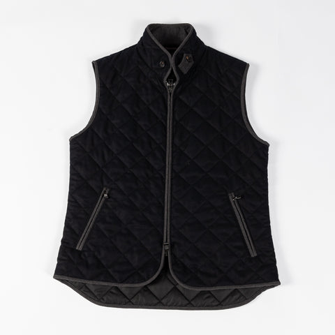 Waterville Vitale Barberis Navy Quilted Vest - Wool, Denim, Leather, Made In Italy - View 7