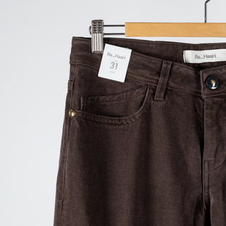Re-Hash Brown JM Rubens-Z Jeans - Navy, Cotton, Denim, Leather, Slim Fit, Made In Italy - Detail View