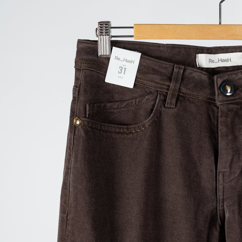 Re-Hash Brown JM Rubens-Z Jeans - Navy, Cotton, Denim, Leather, Slim Fit, Made In Italy - Detail View