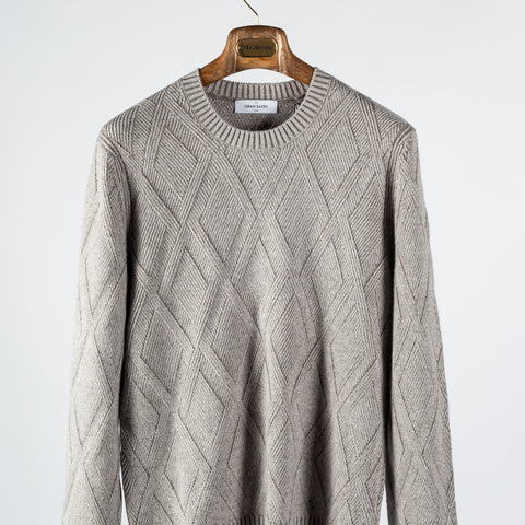 Light Grey Vanisé Diamond Links Stitch Crew Neck - Mr.Derk