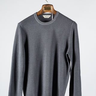 Gran Sasso Vintage Grey Chain Stitch Crewneck Sweater - Black, Wool, Merino, Suede, Solid, Made In Italy - View 6