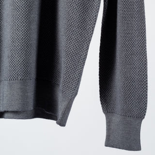 Gran Sasso Vintage Grey Chain Stitch Crewneck Sweater - Black, Wool, Merino, Suede, Solid, Made In Italy - Back View