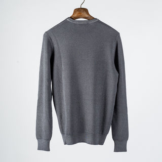 Gran Sasso Vintage Grey Chain Stitch Crewneck Sweater - Black, Wool, Merino, Suede, Solid, Made In Italy - View 5