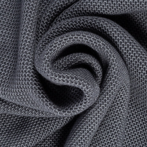 Gran Sasso Vintage Grey Chain Stitch Crewneck Sweater - Black, Wool, Merino, Suede, Solid, Made In Italy - Alternate View