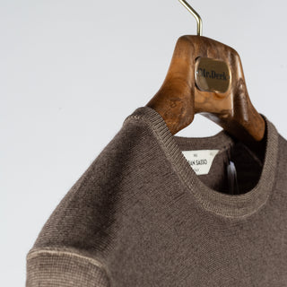 Gran Sasso Brown Vintage Crewneck Sweater - Charcoal, Wool, Merino, Denim, Made In Italy - Detail View
