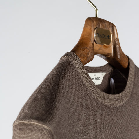 Gran Sasso Brown Vintage Crewneck Sweater - Charcoal, Wool, Merino, Denim, Made In Italy - Detail View