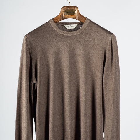 Gran Sasso Brown Vintage Crewneck Sweater - Charcoal, Wool, Merino, Denim, Made In Italy - View 6