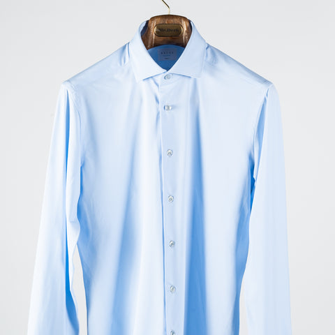 Xacus FW2024 Sky Blue Active Dress Shirt - Navy, Silk, Oxford, Leather, Slim Fit - View 6