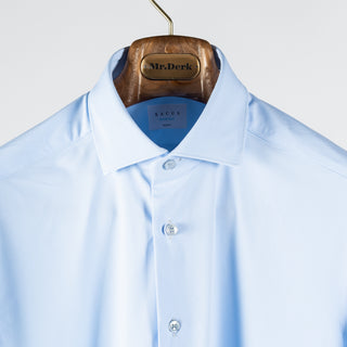 Xacus FW2024 Sky Blue Active Dress Shirt - Navy, Silk, Oxford, Leather, Slim Fit - View 7