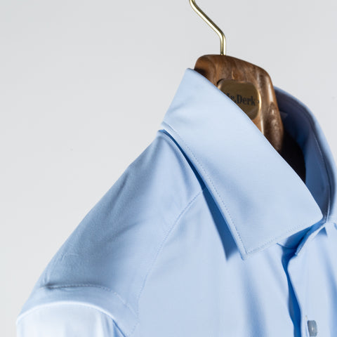 Xacus FW2024 Sky Blue Active Dress Shirt - Navy, Silk, Oxford, Leather, Slim Fit - Detail View