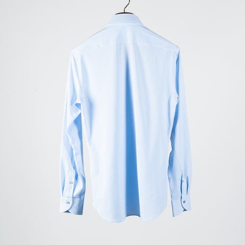 Xacus FW2024 Sky Blue Active Dress Shirt - Navy, Silk, Oxford, Leather, Slim Fit - View 5