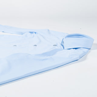 Xacus FW2024 Sky Blue Active Dress Shirt - Navy, Silk, Oxford, Leather, Slim Fit - View 8