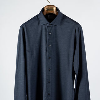 Xacus Textured Navy Active Dress Shirt - Silk, Oxford, Leather - View 6