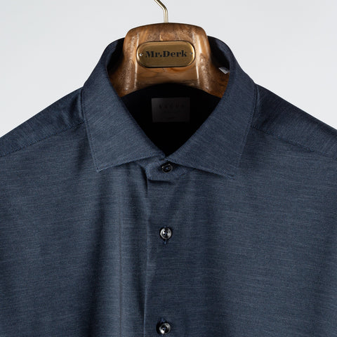 Xacus Textured Navy Active Dress Shirt - Silk, Oxford, Leather - View 7