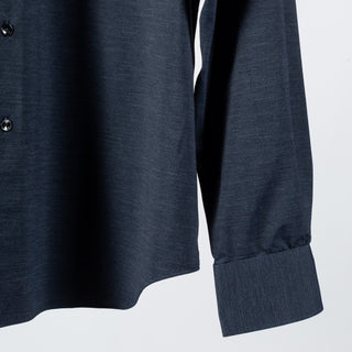 Xacus Textured Navy Active Dress Shirt - Silk, Oxford, Leather - Back View