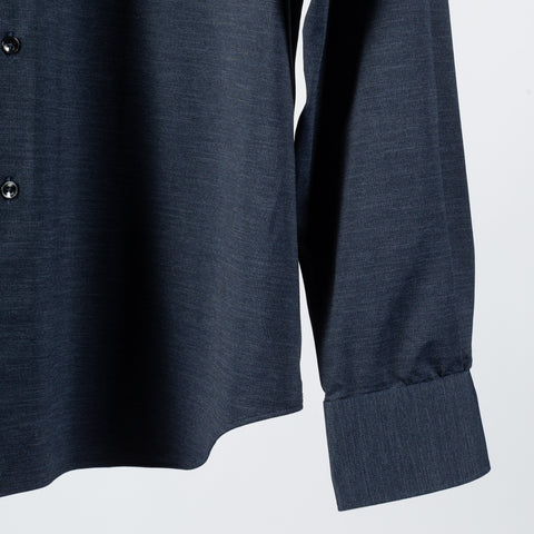 Xacus Textured Navy Active Dress Shirt - Silk, Oxford, Leather - Back View
