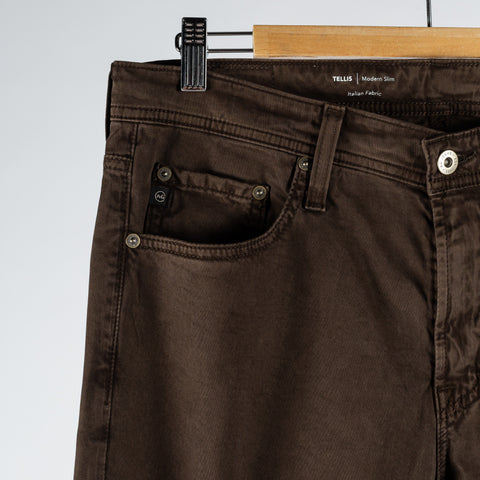 AG Tellis Sulfur Deep Woodland 9oz Denim - White, Cotton, Denim, Suede, Tapered, Knit - Detail View