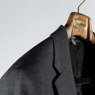 Joop Textured Charcoal Herby-Blayr Stretch Suit - Black, Wool, Merino, Oxford, Slim Fit, Made In Portugal - Detail View