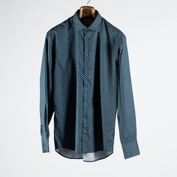 Teal Floral Printed Dress Shirt