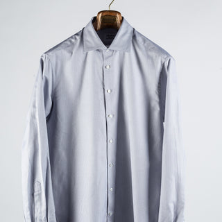 Stenstroms Grey Textured Twill Dress Shirt - Navy, Cotton, Twill, Leather, Check - View 6