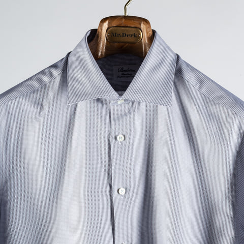 Stenstroms Grey Textured Twill Dress Shirt - Navy, Cotton, Twill, Leather, Check - View 7