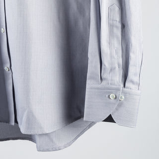 Stenstroms Grey Textured Twill Dress Shirt - Navy, Cotton, Twill, Leather, Check - Back View