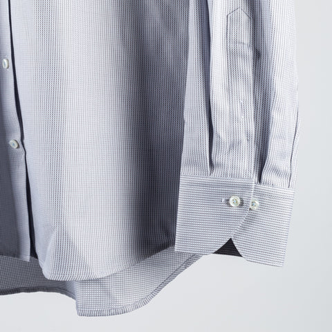 Stenstroms Grey Textured Twill Dress Shirt - Navy, Cotton, Twill, Leather, Check - Back View