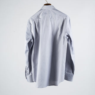 Stenstroms Grey Textured Twill Dress Shirt - Navy, Cotton, Twill, Leather, Check - View 5