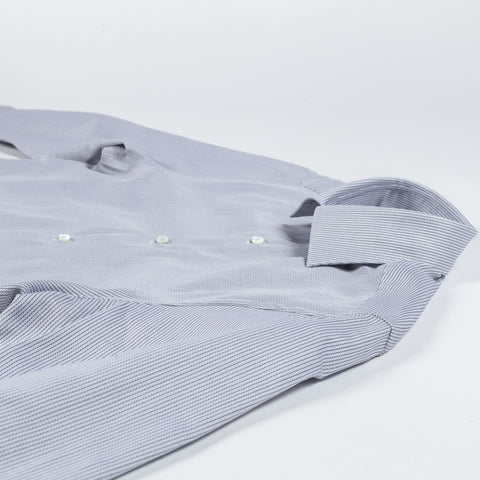 Stenstroms Grey Textured Twill Dress Shirt - Navy, Cotton, Twill, Leather, Check - View 8