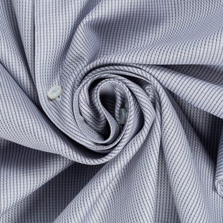Stenstroms Grey Textured Twill Dress Shirt - Navy, Cotton, Twill, Leather, Check - Alternate View
