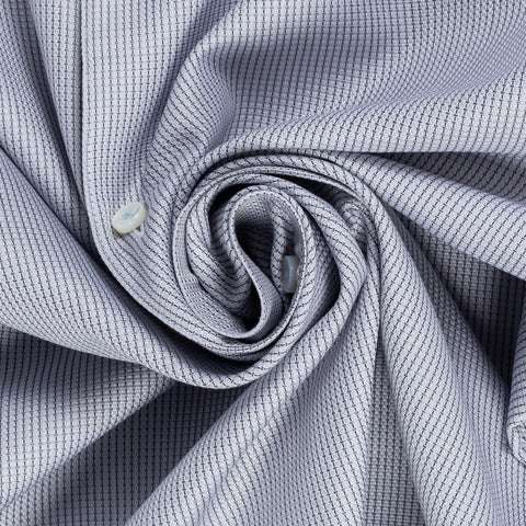 Stenstroms Grey Textured Twill Dress Shirt - Navy, Cotton, Twill, Leather, Check - Alternate View