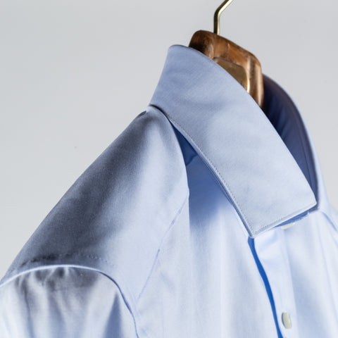 Stenstroms Light Blue Stretch Dress Shirt - Navy, Cotton, Silk, Leather - Detail View