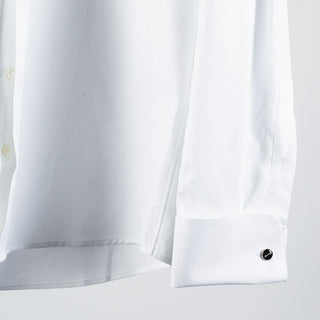 Stenstroms White Textured Tuxedo Shirt - Black, Cotton, Silk, Twill - Back View