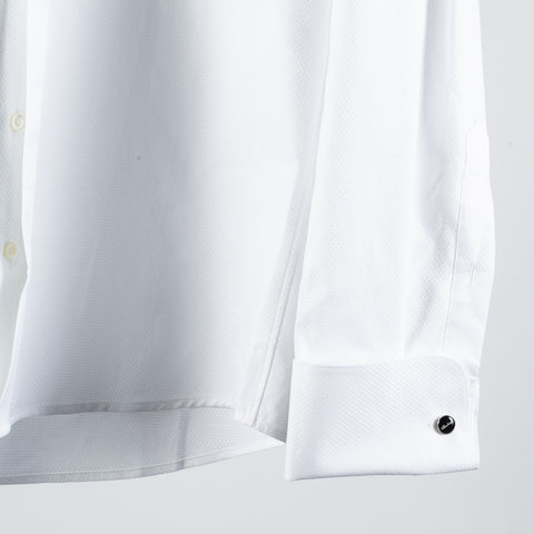 Stenstroms White Textured Tuxedo Shirt - Black, Cotton, Silk, Twill - Back View