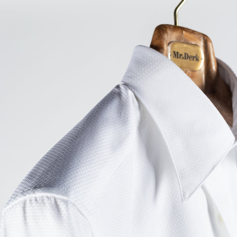 Stenstroms White Textured Tuxedo Shirt - Black, Cotton, Silk, Twill - Detail View