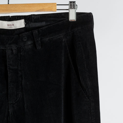 Briglia Black Corduroy Trousers - Cotton, Silk, Corduroy, Slim Fit, Knit - Back View