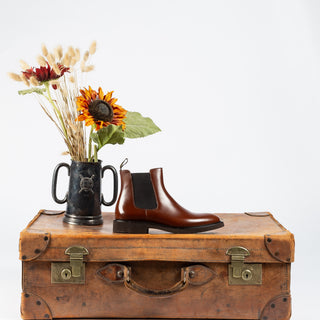 Doucal’s Brown Horse Leather Chelsea Boots - White, Wool, Denim, Leather, Modern Fit, Knit - Detail View