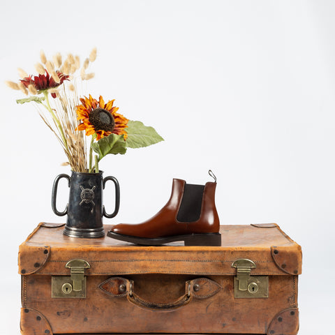 Doucal’s Brown Horse Leather Chelsea Boots - White, Wool, Denim, Leather, Modern Fit, Knit - Alternate View