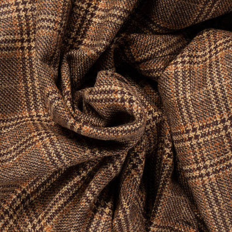J Mueser Brown & Burnt Orange GlenCheck Waverly Blazer - Wool, Cashmere, Denim, Made In Italy - Alternate View