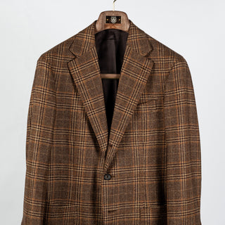J Mueser Brown & Burnt Orange GlenCheck Waverly Blazer - Wool, Cashmere, Denim, Made In Italy - View 6