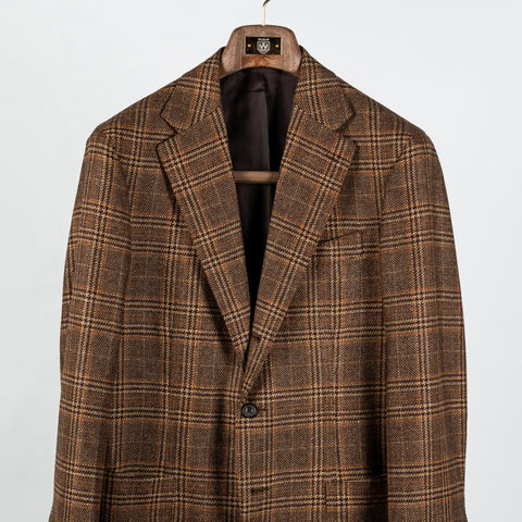 J Mueser Brown & Burnt Orange GlenCheck Waverly Blazer - Wool, Cashmere, Denim, Made In Italy - View 6