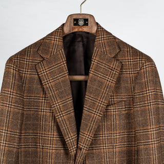 J Mueser Brown & Burnt Orange GlenCheck Waverly Blazer - Wool, Cashmere, Denim, Made In Italy - View 7
