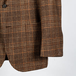 J Mueser Brown & Burnt Orange GlenCheck Waverly Blazer - Wool, Cashmere, Denim, Made In Italy - Back View