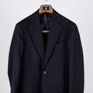 J Mueser Navy Fresco Wool Single Breasted Waverly Suit - Wool, Canvas, Matte, Made In Italy - View 6