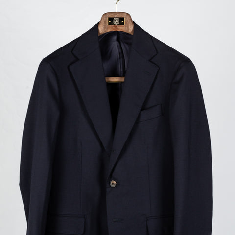 J Mueser Navy Fresco Wool Single Breasted Waverly Suit - Wool, Canvas, Matte, Made In Italy - View 6